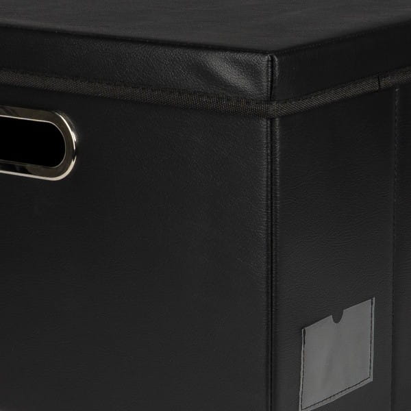 Faltbare Aufbewahrungsboxen mit Deckel, schwarz, Lederoptik, 42cm x 30cm x 29cm, 2 Stück