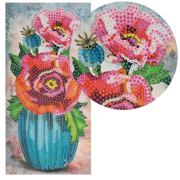 Diamond-Painting-Grußkarte, Mohn in Vase, 10,5cm x 21cm, inkl. Zubehör