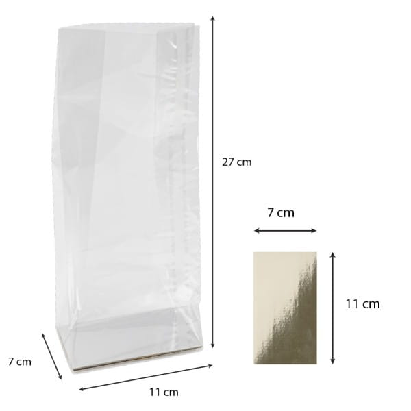 Blockbodenbeutel, 11cm x 7cm, 27cm hoch, mit Einlegeboden, 30 Stück