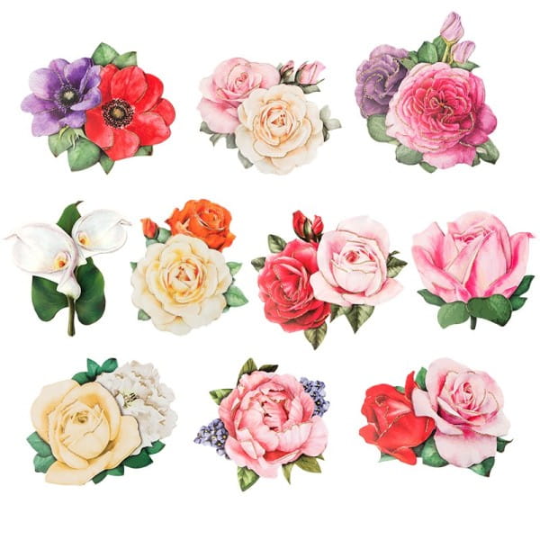 3-D Motive, Romantik-Blumen, 7-9cm, 10 Motive