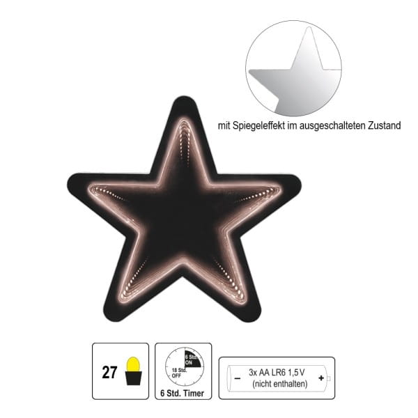 LED-Stern Infinity, 15cm x 1,2cm x 14,2cm, warmweiß, inkl. Timer