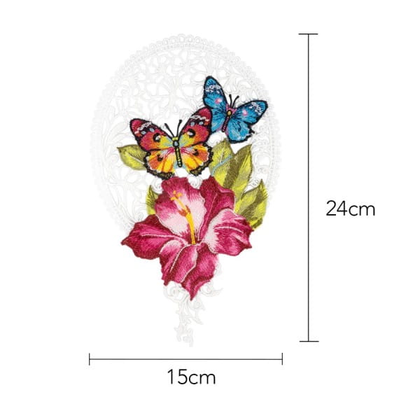 Stick-Design XL, Gladiole mit Schmetterlingen, 24cm x 15cm, farbig, mit Aufhänge-Öse