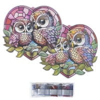 Diamond-Painting-Fensterbild, Glaskunst-Optik, Eulen, 18,2cm x 19,7cm