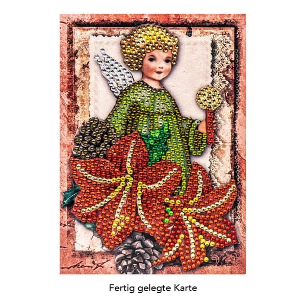 Diamond-Painting-Grußkarte, Strass, Engel mit Kerze und Amaryllis, 11,5cm x 16,5cm, inkl. Zubehör