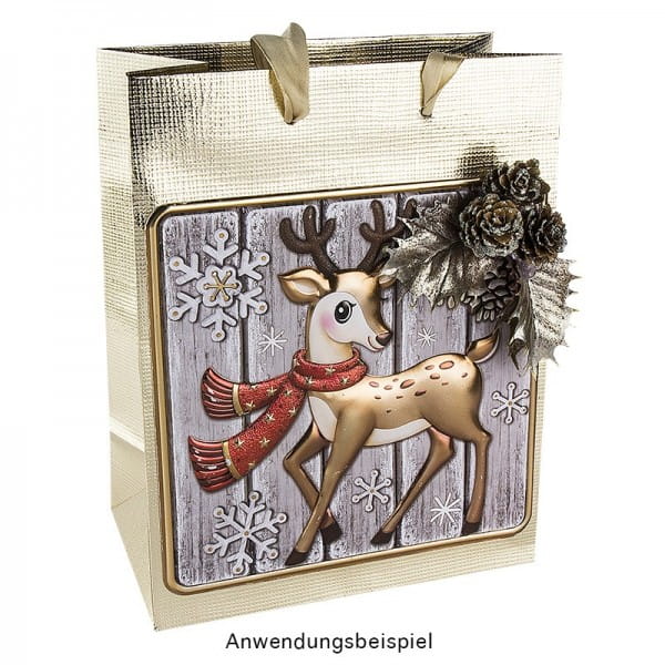 Relief-Sticker, Reh auf Holzpaneelen, Holz-& Metallic-Optik, 18cm x 17,5 cm