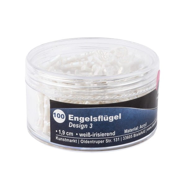 Engelsflügel aus Acryl, Design 3, 1,9 cm, weiß-irisierend, 100 Stück