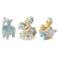 Deko-Figuren, zur Geburt, hellblau, Teddy & Schaukelpferd, Lama, Storch, 3 Stück