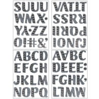 Glitzer-Sticker, Alphabet 2, 11cm x 15cm, anthrazit, mit Schmucksteinen, 4 Bogen
