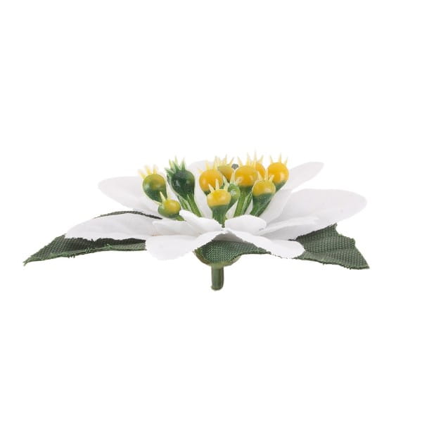 Deko-Blüten Weihnachtsstern 1, Ø 8cm, weiß mit grünen Blättern, 15 Stück