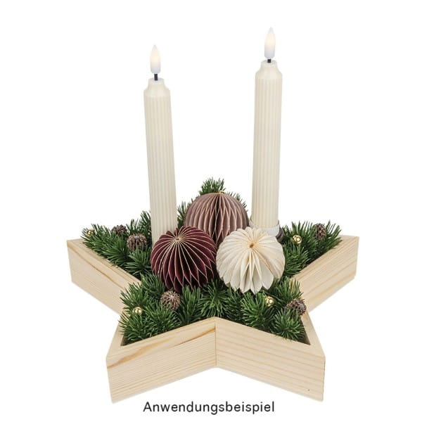 LED-Stabkerzen, creme, Ø2cm, 19cm hoch, LED in warmweiß, mit Flacker-Effekt und Timer, 2 Stück