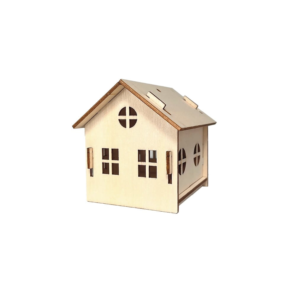 Haus aus Holz, zum Zusammenstecken, Design 1, 7,3cmx8,4cmx7,8cm | Deko & Figuren aus Holz | Holz | Bastelbedarf