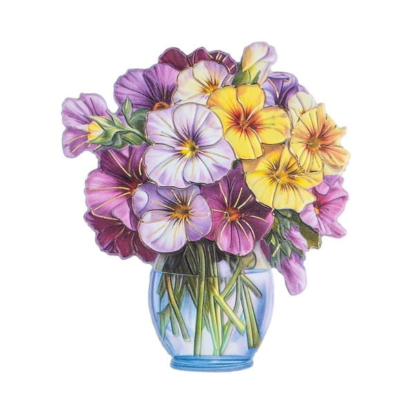 3-D Relief-Sticker, Blumen in Glasvasen 5, Folienveredelung Hellgold, versch. Größen, selbstklebend