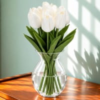 Deko-Blumen, Tulpen, 33cm lang, weiß, realistische Optik, 10 Stück
