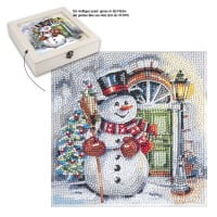 Diamond-Painting-Aufleger, Schneemann vor Haustür, 20cm x 20cm, 370g/m², inkl. Zubehör