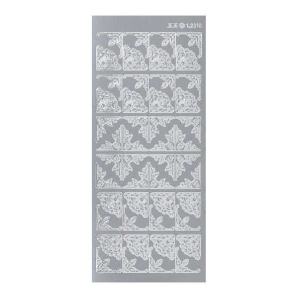 Sticker, Ecken 1, 3 verschiedene Designs, Perlmuttfolie, silber