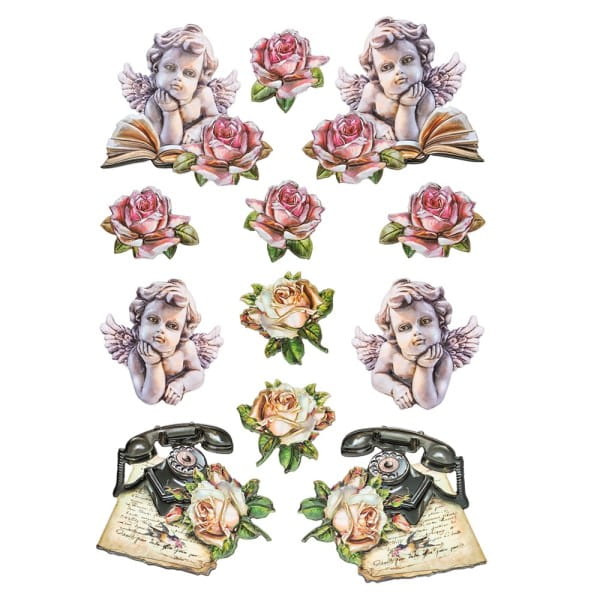 3-D Relief-Sticker, Vintage-Rosengrüße 5, verschiedene Größen, selbstklebend
