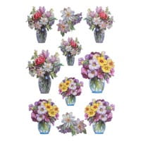 3-D Relief-Sticker, Blumen in Glasvasen 5, Folienveredelung Hellgold, versch. Größen, selbstklebend
