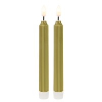 LED-Stabkerzen, grün, Ø2cm, 19cm hoch, LED in warmweiß, mit Flacker-Effekt und Timer, 2 Stück