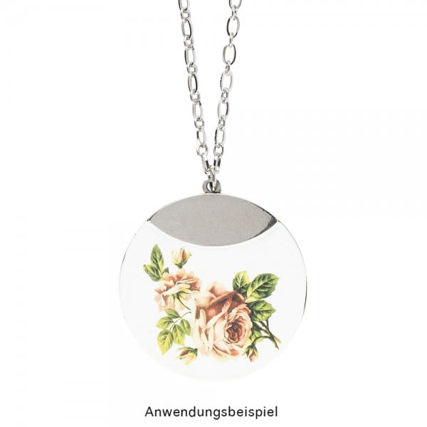 Glieder-Halskette mit Anhänger aus Edelstahl, Länge 60cm, 3mm stark, Anhänger Ø 5cm, silber