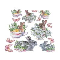 3-D Relief-Sticker, Hase und Küken in Tasse, versch. Größen, selbstklebend
