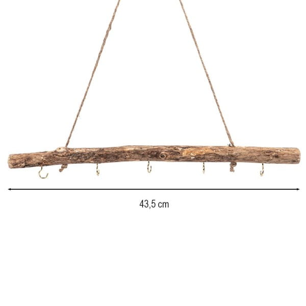 Deko-Ast, mit 5 Haken in Hellgold, 43,5cm lang, Ø 2 bis 3,5cm, mit Seil zum Aufhängen