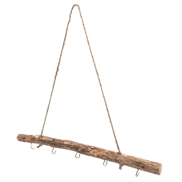 Deko-Ast, mit 5 Haken in Hellgold, 43,5cm lang, Ø 2 bis 3,5cm, mit Seil zum Aufhängen