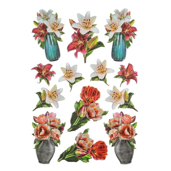 3-D Relief-Sticker, Stilvolle Blumenvasen 2, Design 4, verschiedene Größen, selbstklebend