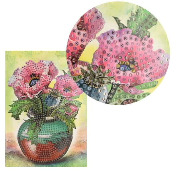 Diamond-Painting-Grußkarte, Mohnblumen in Vase 2, 11,5cm x 16,5cm, inkl. Zubehör