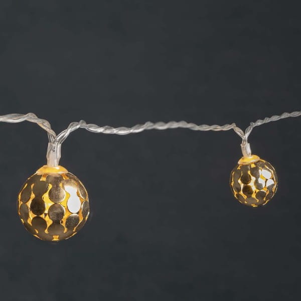 LED-Lichterkette, Ornament-Kugel 2, hellgold, 10 LEDs in Warmweiß, Timer