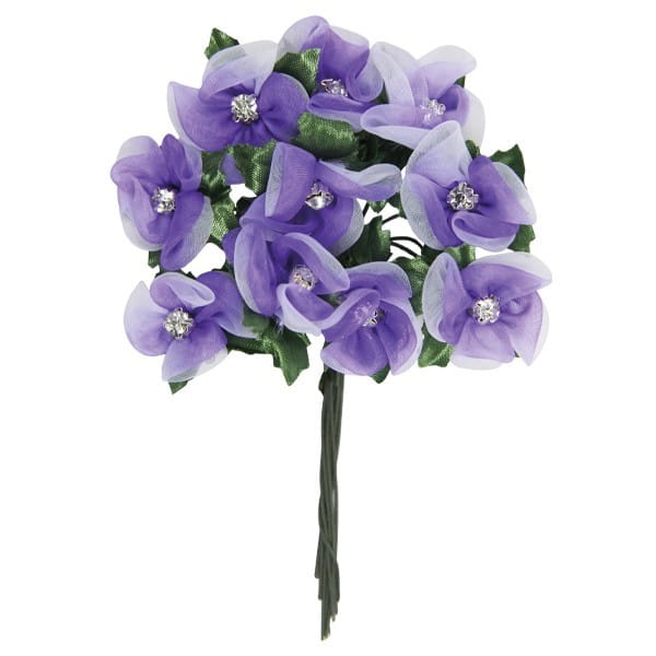 Deko-Blumen mit Strass-Blüte, weiß/flieder, 10er Set | Blüten am Draht | Floristik | Deko- & Geschenkartikel