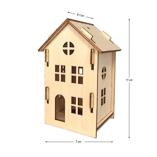 Haus aus Holz, zum Zusammenstecken, Design 2, 7cm x 6,1cm x 11cm | Deko & Figuren aus Holz | Holz | Bastelbedarf
