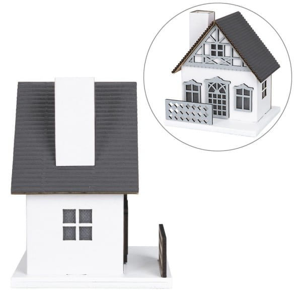 LED-Haus, graues Dach, mit Lichteffekt-Folie, 9,5cm x 8,2cm x 11cm