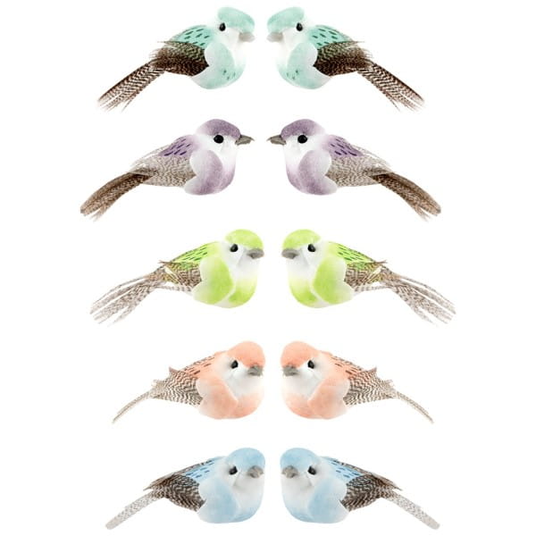 Deko-Federvögel, 5cm x 2,4cm x 2,3cm, 5 verschiedene Farben, 10 Stück