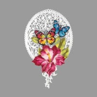 Stick-Design XL, Gladiole mit Schmetterlingen, 24cm x 15cm, farbig, mit Aufhänge-Öse