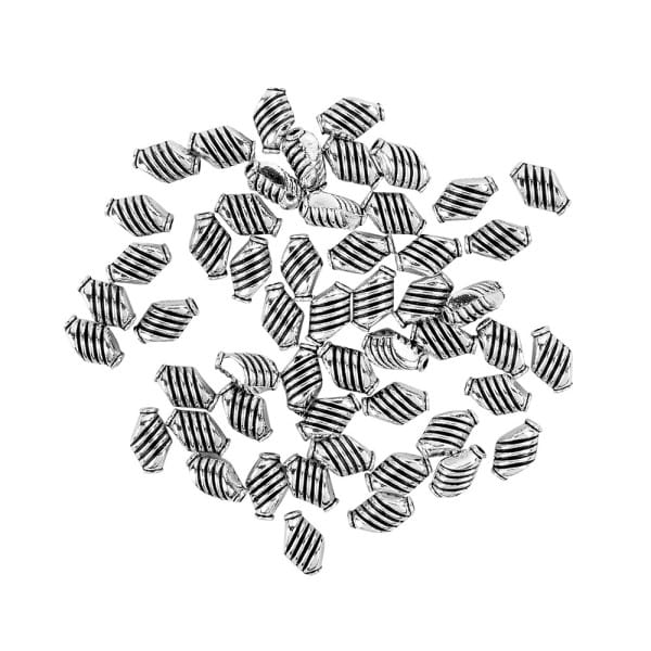 Perlen, mit Streifen-Relief, 9mm x 6mm, silber, 50 Stück