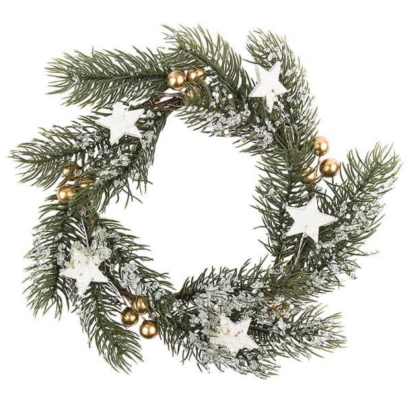 Deko-Kranz, Winter 2, Ø 20cm, Tannenzweige, goldene Beeren & Sterne mit Eis-Effekt | Weihnachtsfloristik | Basteln Weihnachten | Bastelbedarf für Anlässe