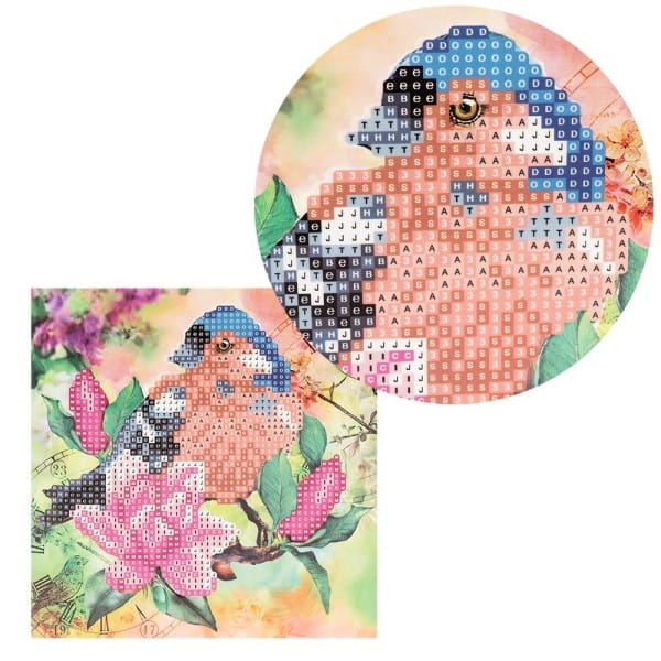 Diamond-Painting-Grußkarte, Strass, Vogel & Blumen 3, 16cm x 16cm, inkl. Zubehör