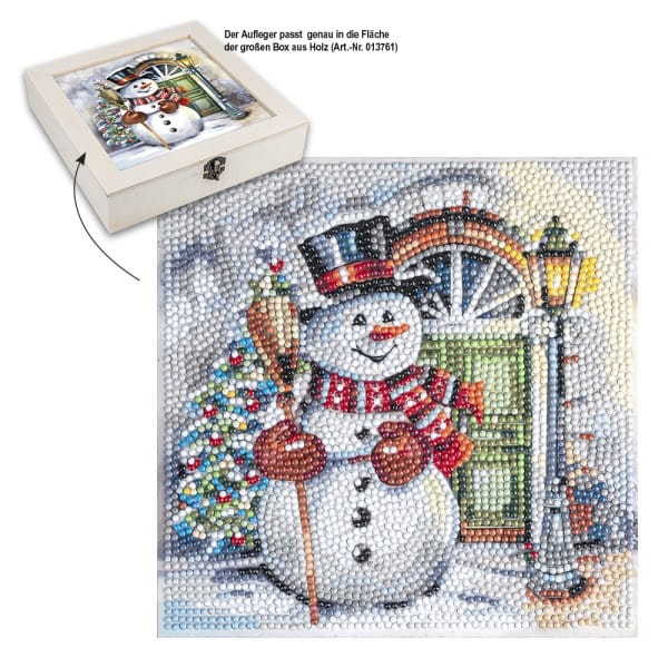 Diamond-Painting-Aufleger, Schneemann vor Haustür, 20cm x 20cm, 370g/m², inkl. Zubehör