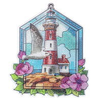 Diamond-Painting-Fensterbild, Glaskunst-Optik, Leuchtturm mit Möwe, 20cm x 17,1cm