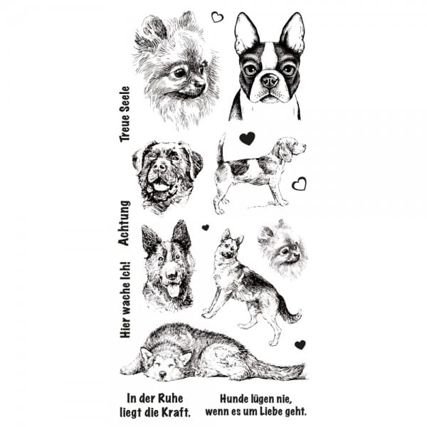 Feinkontur-Stempel, einzelne Motive auf Trägerfolie, Hunde