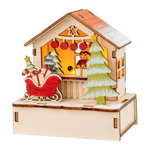 LED-Haus, Weihnachtsmarktszene 1, 9,5cm x 6cm x 10,2cm, warmweiß mit Timer | Leucht-Deko | LED & Leucht-Deko | Deko- & Geschenkartikel