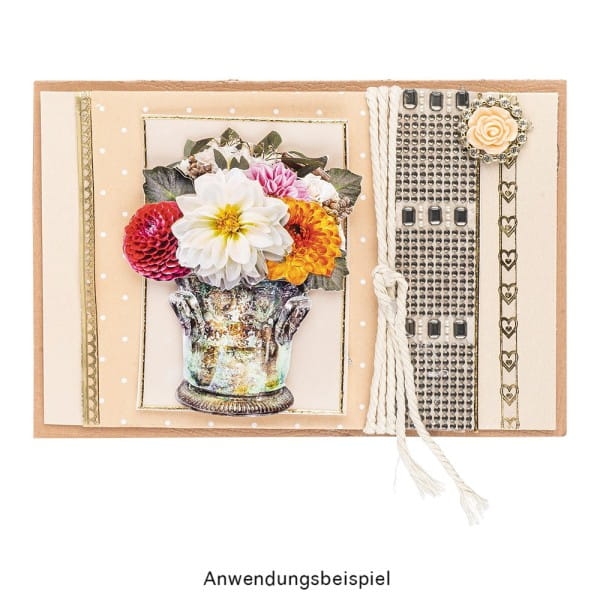 Premium-Schmucksteine, Rosenblüte 2, Ø 2cm, hellgold, mit Blüte in Lachs & Glaskristallen, 17 Stück