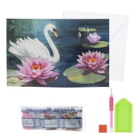 Diamond-Painting-Faltkarte zum Aufstellen, Schwan, 370g/m², inkl. Umschlag & Werkzeug