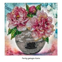 Diamond-Painting-Grußkarte, Strass, Pfingstrosen in Vase, 16cm x 16cm, inkl. Zubehör