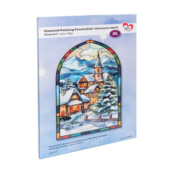 Diamond-Painting-Fensterbild, Glaskunst-Optik XL, Winterdorf, 22,2cm x 35,4cm, 500µ