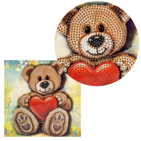 Diamond-Painting-Grußkarte, Teddybär mit Herz, 16cm x 16cm, inkl. Zubehör