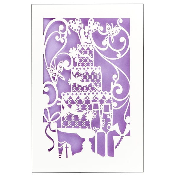 Laser-Grußkarte "Hochzeit 3", 12cm x 18cm, mit Umschlag & fliederfarbenem Einleger