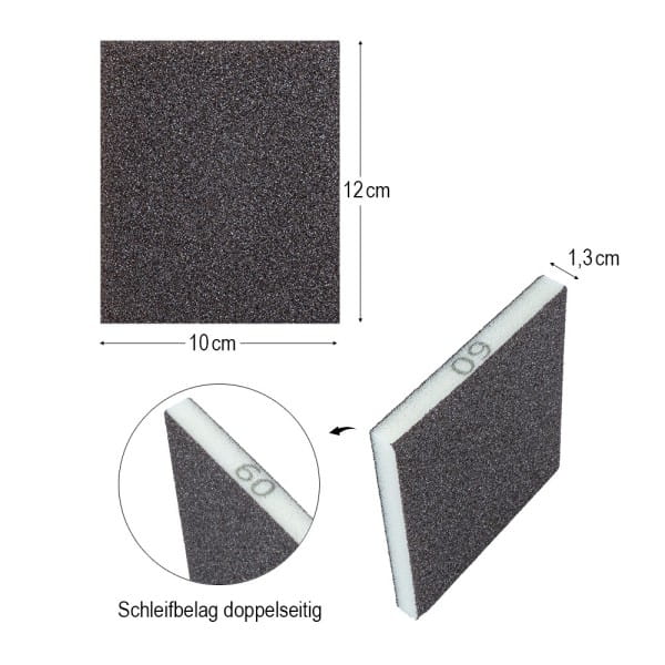 Schleifschwämme, 10cm x 12cm x 1,3cm, verschiedene Körnungen, 6 Stück