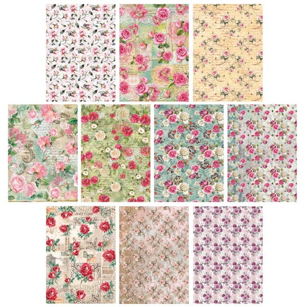 Selbstklebende Stoffe, Rosen, DIN A4, verschiedene Designs, 10 Stück