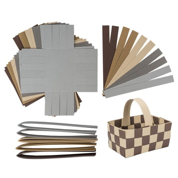 Flechtkörbe aus Papier, zum Selberflechten, 12cm x 8cm x 6,5cm, Braun-,Grau-,Beigetöne, 10 Stück